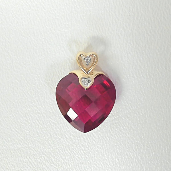 14K Synthetic Ruby Heart Pendant