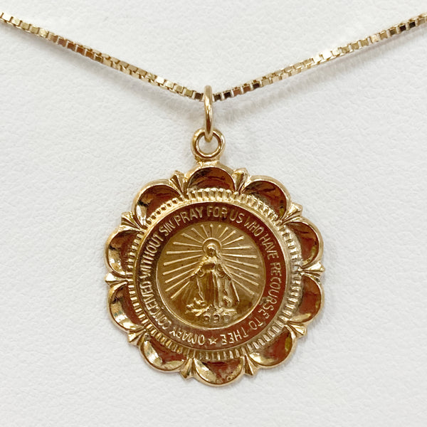 14k Miraculous Medal Charm Necklace