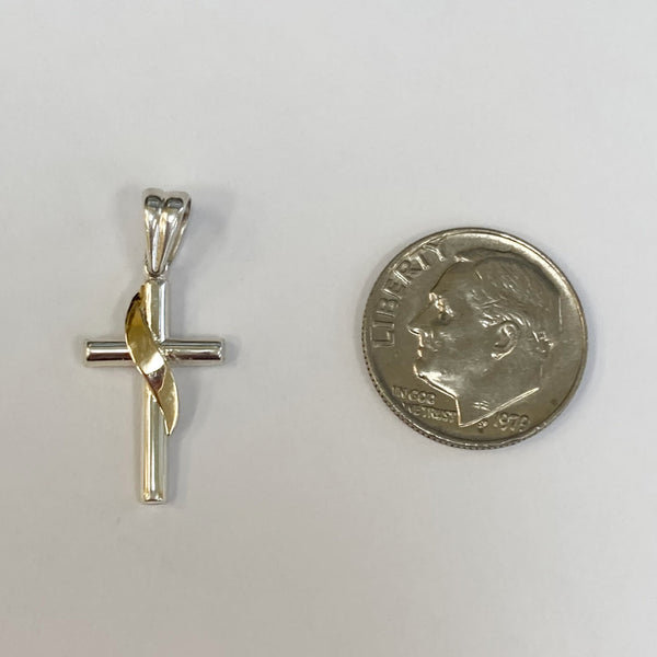 Sterling Silver/14k Cross with Ribbon