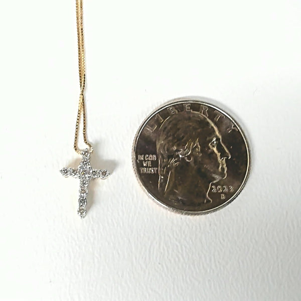 14K Dainty 1/4TW Diamond Cross