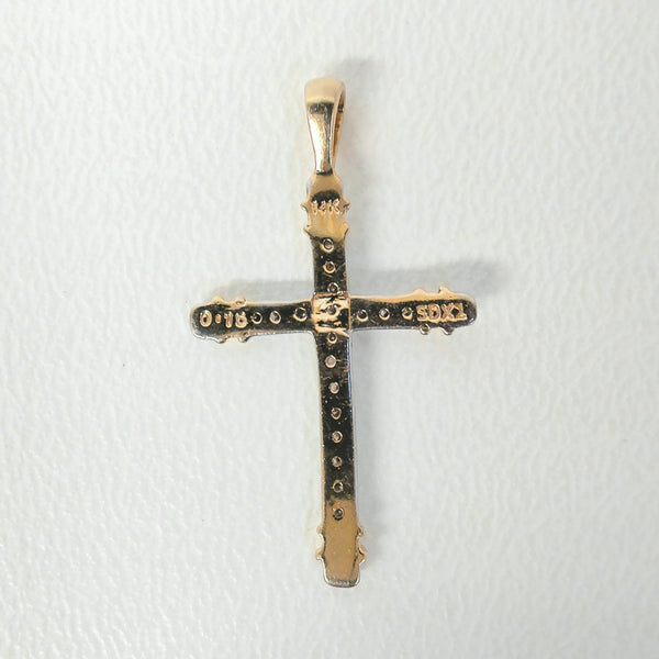 14K Two Tone Diamond Cross