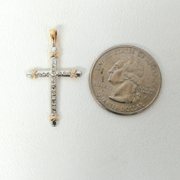 14K Two Tone Diamond Cross