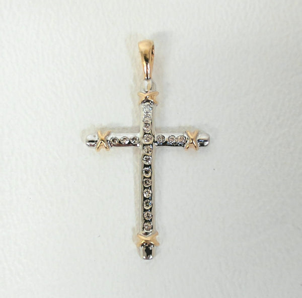 14K Two Tone Diamond Cross