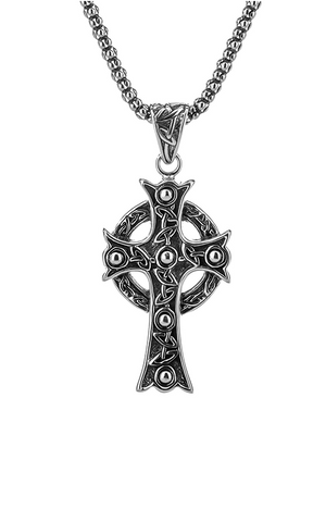 Oxidized Sterling Large Ornate Celtic Cross Pendant