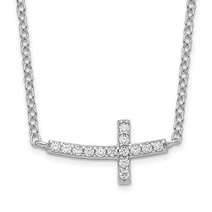 Sterling Silver Sideways Cubic Zirconia Cross Necklace