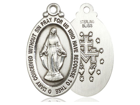 Antiqued Sterling Silver Oval Miraculous Medal
