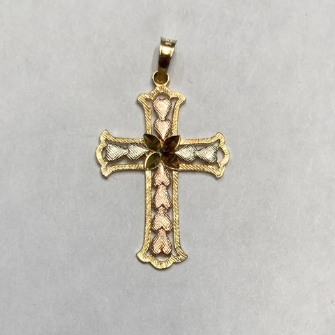 14k Tri-Color Patterned Cross