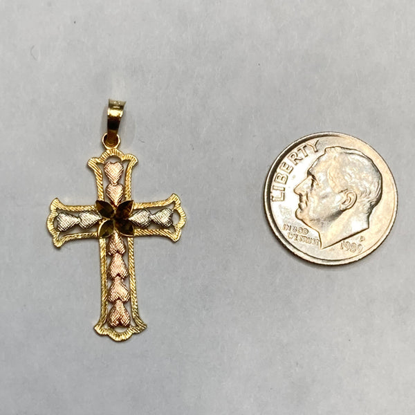 14k Tri-Color Patterned Cross