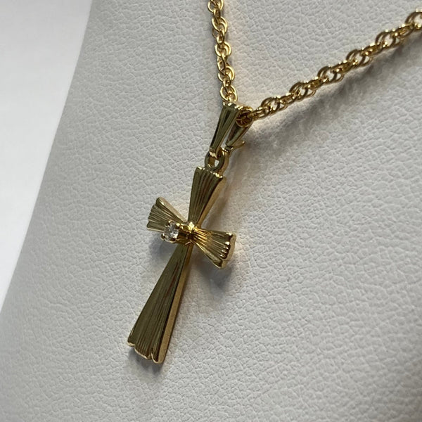 18" Gold-Tone Cubic Zirconia Cross