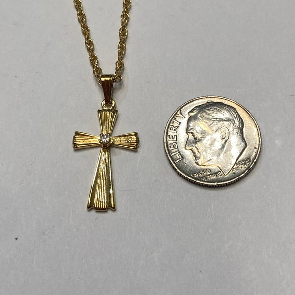 18" Gold-Tone Cubic Zirconia Cross