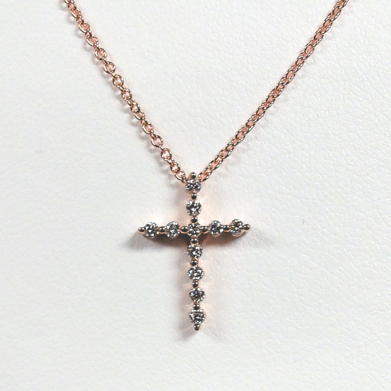 14k Rose Gold Diamond Cross Necklace