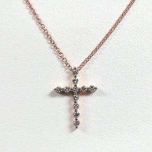 14k Rose Gold Diamond Cross Necklace