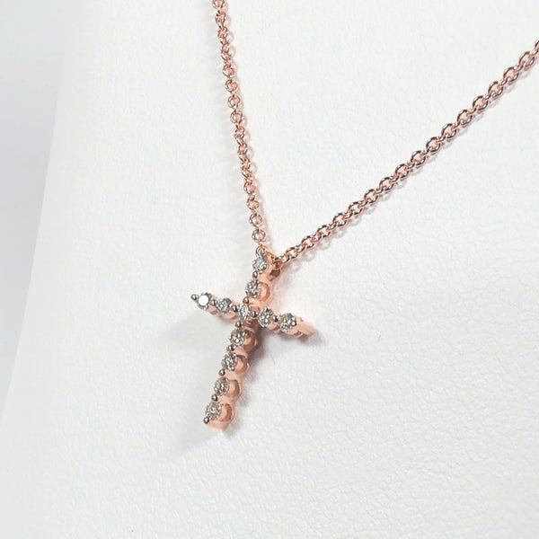 14k Rose Gold Diamond Cross Necklace