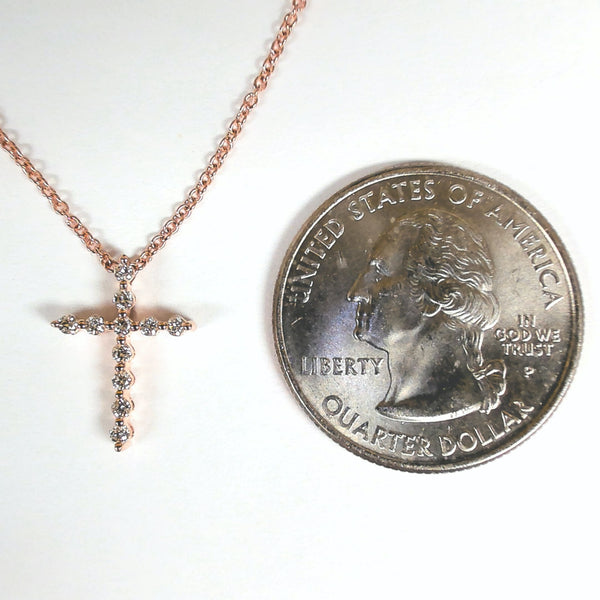 14k Rose Gold Diamond Cross Necklace