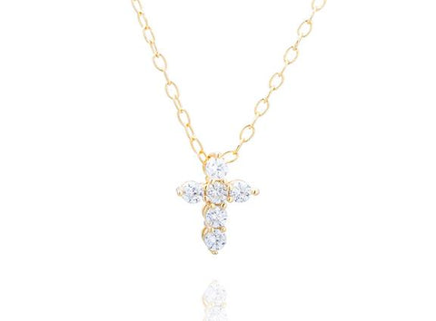 Sterling / Gold-Plated CZ Cross & Chain