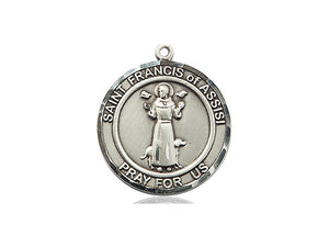 Antiqued Sterling Silver Medium St. Francis of Assisi Medal
