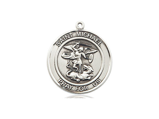 Antiqued Sterling Silver Medium St. Michael Round Medal