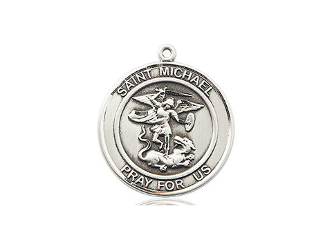 Antiqued Sterling Silver Medium St. Michael Round Medal