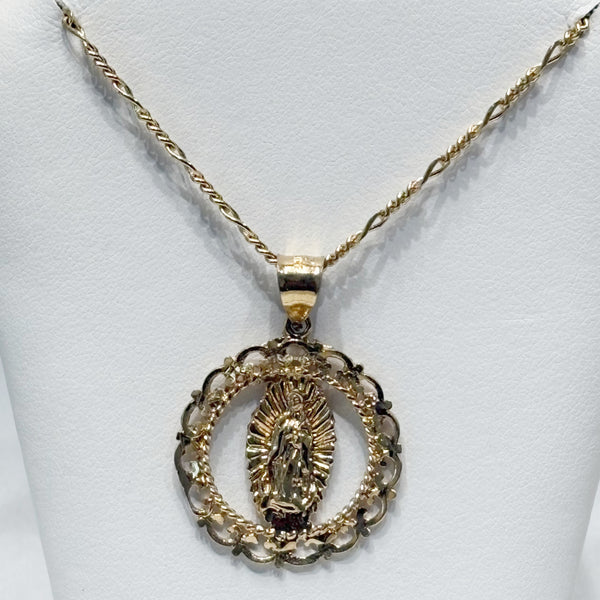 14K Gold-Plated Mother Mary Medal & Figaro Chain