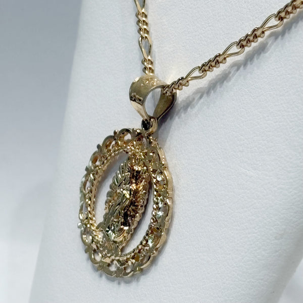 14K Gold-Plated Mother Mary Medal & Figaro Chain