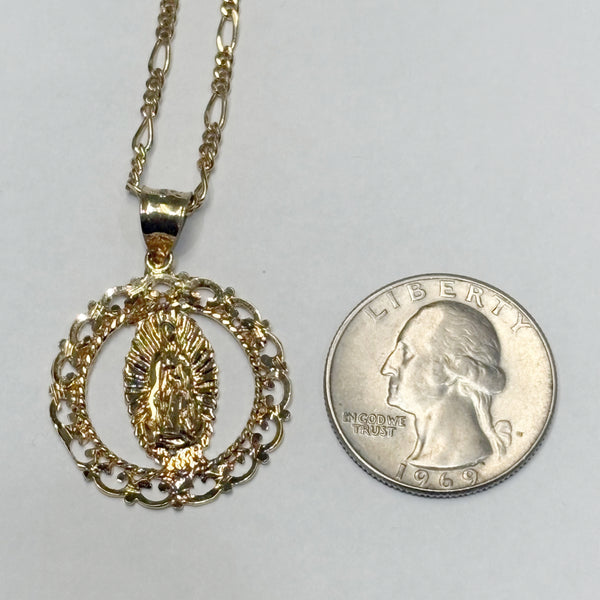 14K Gold-Plated Mother Mary Medal & Figaro Chain