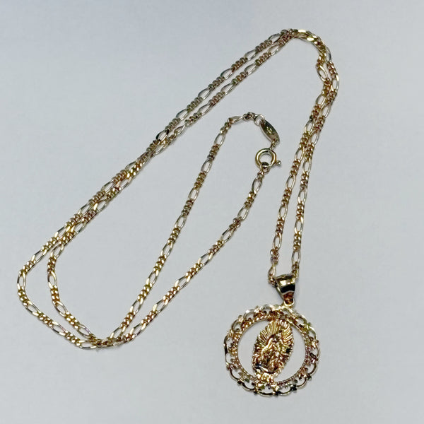 14K Gold-Plated Mother Mary Medal & Figaro Chain