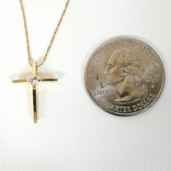 19" 14K Single Diamond Cross Necklace