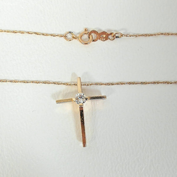 19" 14K Single Diamond Cross Necklace