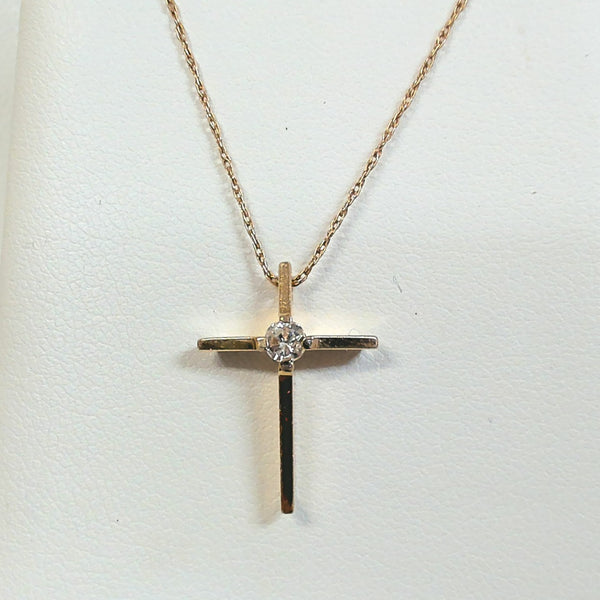 19" 14K Single Diamond Cross Necklace