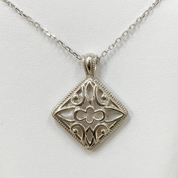 Sterling Silver Dual-Sided Mother of Pearl Filigree Pendant Necklace