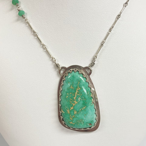 Sterling Treated Turquoise Stationary Necklace