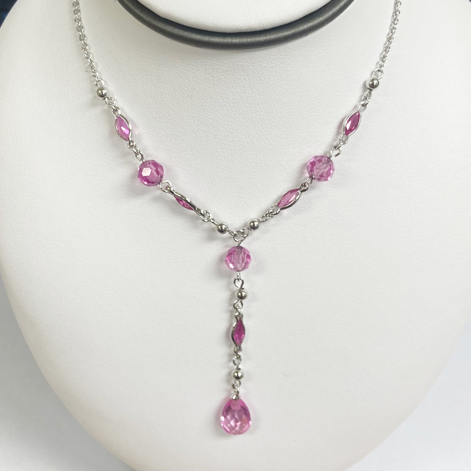 16" Sterling Silver Pink Stone Lariat Necklace