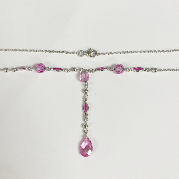 16" Sterling Silver Pink Stone Lariat Necklace
