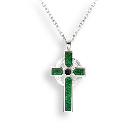 Sterling Silver Green Celtic Cross Enamel Necklace