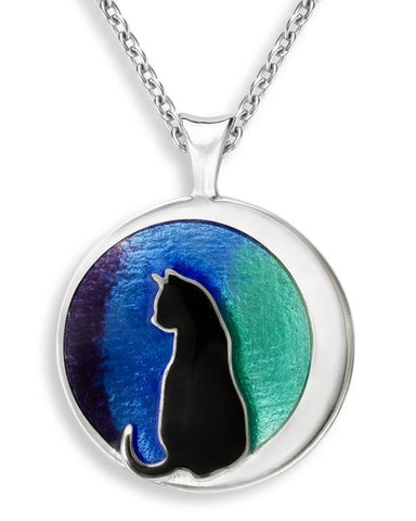 Sterling Silver Blue/Turquoise Cat Enamel Necklace