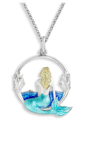 Sterling Silver Turquoise Mermaid Enamel Necklace