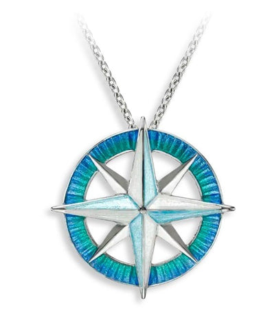 Sterling Silver Green Enamel Compass Necklace