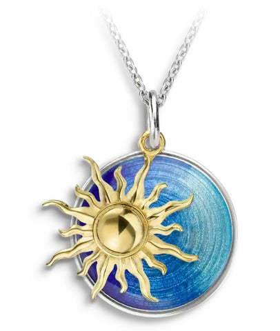 Sterling Silver Blue Vermeil Enamel Sun Necklace
