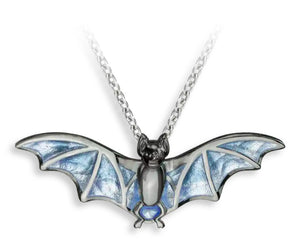 20" Sterling Silver with Black Rhodium Blue Enamel Bat