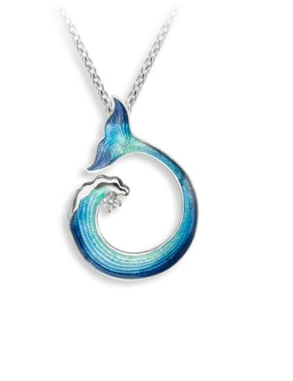 Sterling Silver Blue Enamel & White Sapphire Wave/Tail Necklace