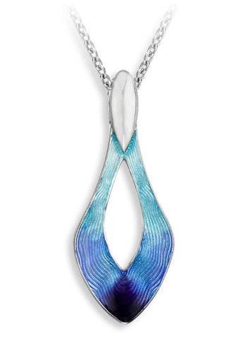 Sterling Silver Blue Enamel Cut-Out Marquise Necklace