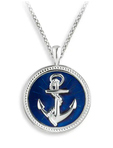 Sterling Silver Blue Anchor & Rope Enamel Necklace