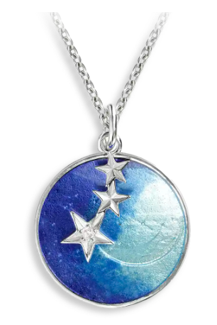 Sterling Silver Blue Circle with Stars Enamel Necklace