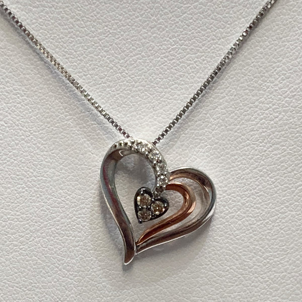 Sterling/10k Diamond Heart Pendant Necklace