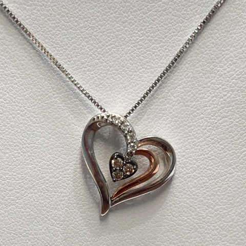 Sterling/10k Diamond Heart Pendant Necklace