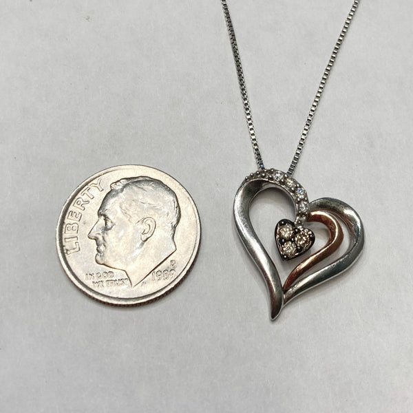 Sterling/10k Diamond Heart Pendant Necklace