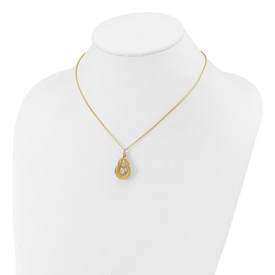 14K Double Circle Diamond-Cut Bead Necklace