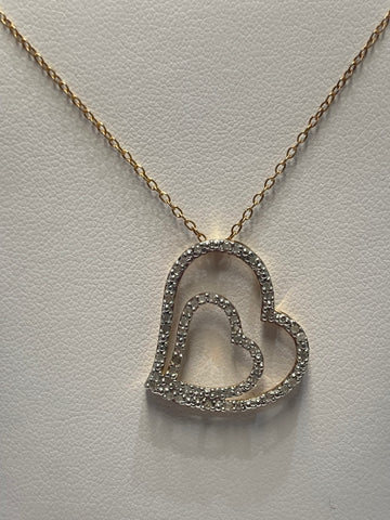 Sterling Silver/Yellow Gold-Plated Melee Double Heart Necklace