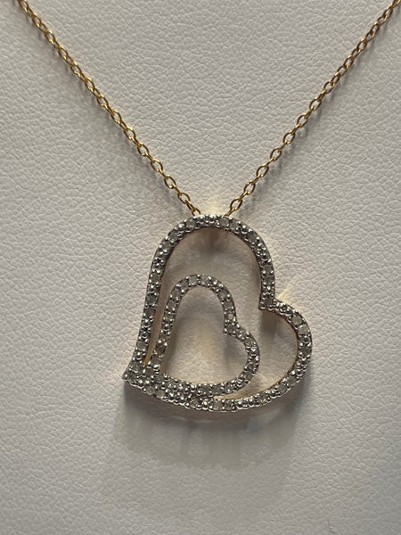 Sterling Silver/Yellow Gold-Plated Melee Double Heart Necklace