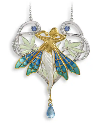 Sterling & Gold Plated Enamel Fairy Necklace & Genuine Stones